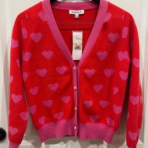 BNWT Nanette Lepore Hearts Red and Pink Heart fitted Cardigan size small $88